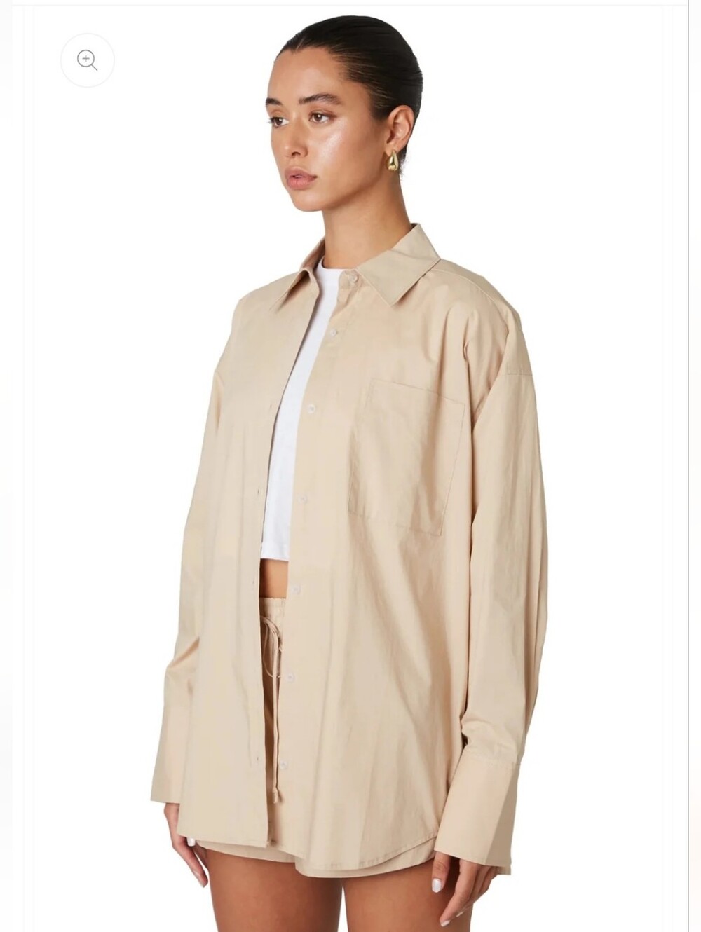 Nia Oversized Button Down in Beige